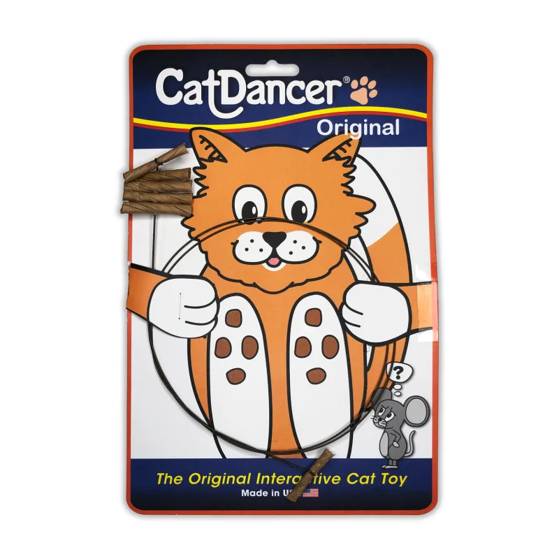 Cat Dancer toy showing a spring wire with cardboard ends - a cheap but well-loved gift for a cat lover's cat